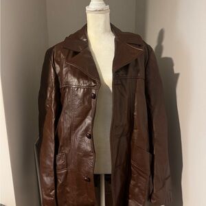 Vintage London Fog Men’s Leather Jacket 44 Long Faux Fur Lined